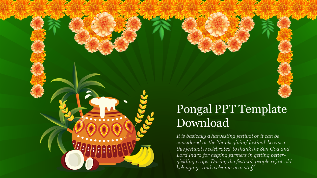Free - Elegant Pongal PPT Template Download With Green Theme